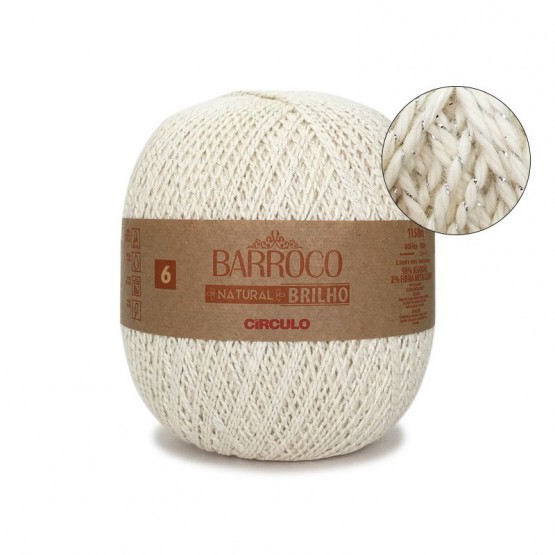 BARBANTE BARROCO NATURAL COM BRILHO Nº06 700GR PRATA